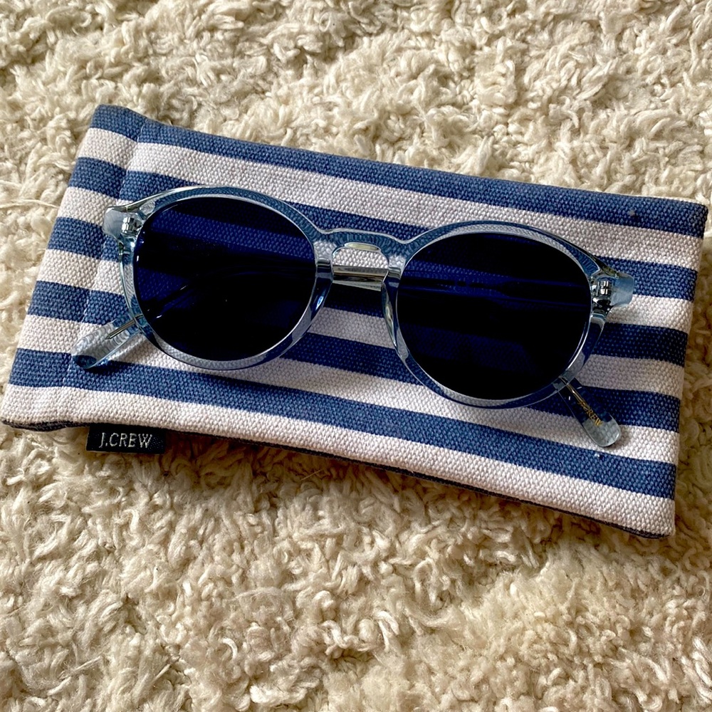 Blue sunglasses from J.CREW with the sunglass case